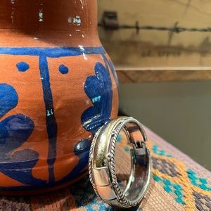 Brighton Vintage Silver, Gold and inset Crystal Hinged Bangle Bracelet